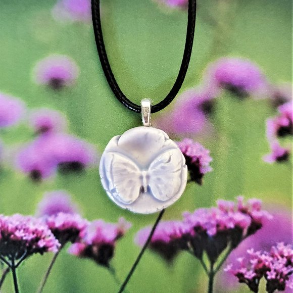 Handmade Ceramic Lilac Butterfly Pendant Necklace - Picture 12 of 12